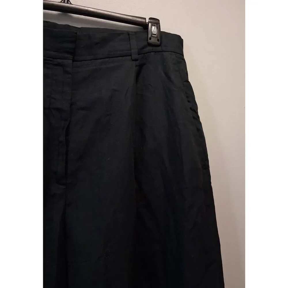 Cos women size 14 black pants tall 34 Inseam wide leg lyocell and linen hi rise